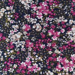 Viskose Stoff Blumen Druck Blusenstoff Webware, pink dunkelblau