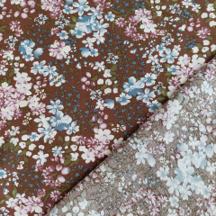 Viskose Stoff Blumen Druck Blusenstoff Webware, mauve blau dunkelbraun