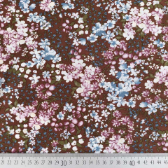 Viskose Stoff Blumen Druck Blusenstoff Webware, mauve blau dunkelbraun