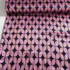 Viskose Satin Stoff Retromuster hellpink altrosa schwarz