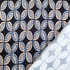 Viskose Satin Stoff Retromuster rauchblau helltaupe schwarz