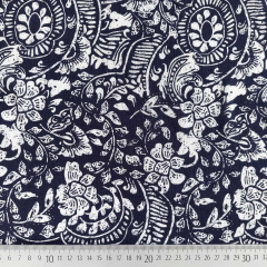 Viskose Borkenkrepp Stoff Blumen, Dunkelblau-Wei�