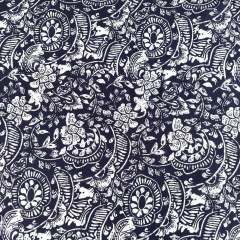 Viskose Borkenkrepp Stoff Blumen, Dunkelblau-Wei�