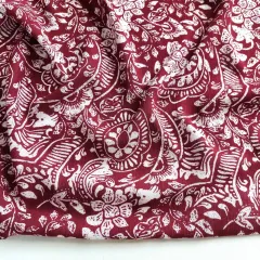 Viskose Borkenkrepp Stoff Blumen - Bordeaux Wei�