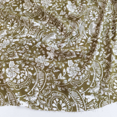 Viskose Borkenkrepp Stoff Blumen, Khakigr�n Wei�