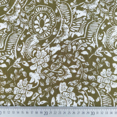 Viskose Borkenkrepp Stoff Blumen, Khakigr�n Wei�