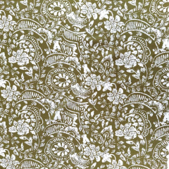 Viskose Borkenkrepp Stoff Blumen, Khakigr�n Wei�