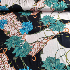 Viskose Satin Blumen Leomuster Ketten – schwarz