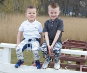 RESTSTCK 116 cm Stretchbaumwolle Camouflage- beige/hellblau