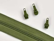 endlos Reiverschluss Meterware 3 mm + 3 Schieber, khaki grn