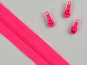 endlos Reiverschluss Meterware 3 mm + 3 Schieber, neonpink