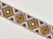 Jacquardband Ethnomuster Rauten 25 mm, grau weinrot khaki