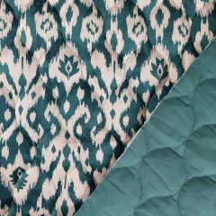 Samt Steppstoff Ikatmuster Boho-Style - petrol ecrue