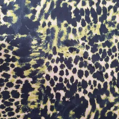 Viskose Satin Leomuster Animal Print – flie�end fallender Satinstoff in Petrol, Gelbgr�n & Beige