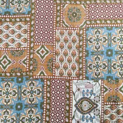 Viskose Stoff Boho Style gemustert - ockergelb blau