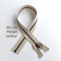 Teilbarer Rei�verschluss Metall Messing 50 cm Hellbeige #707 - f�r Jacken