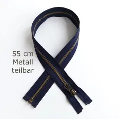 Teilbarer Rei�verschluss Metall Messing 55 cm Dunkelblau #730 - f�r Jacken