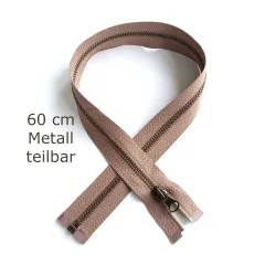 Teilbarer Rei�verschluss Metall Messing 60 cm Hellbraun #694 - f�r Jacken