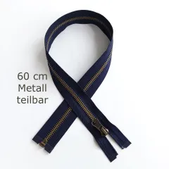 Teilbarer Rei�verschluss Metall Messing 60 cm Dunkelblau #730 - f�r Jacken