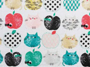 Baumwollstoff pfel Katzen Dashwood Apple Cats, bunt auf weiss