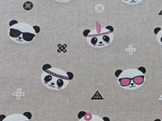 Leinenlook Panda Gesichter, natur/rosa