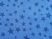 RESTSTÜCK 32 cm Baumwollstoff diverse Sterne, jeansblau auf hellblau